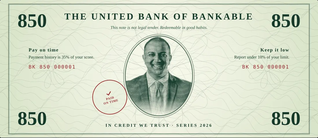 A green parody banknote, the United Bank of Bankable, denomination 850