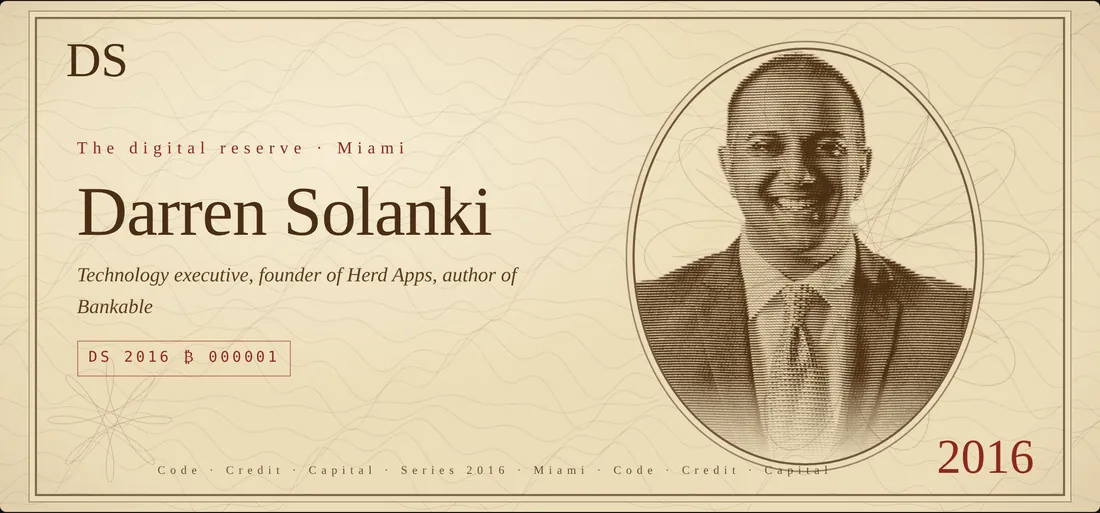 A vintage sepia banknote with Darren Solanki's engraved portrait